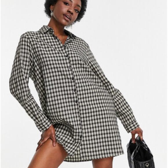 Maison Scotch Black & White Gingham Plaid Button Front Dress - Picture 4 of 12